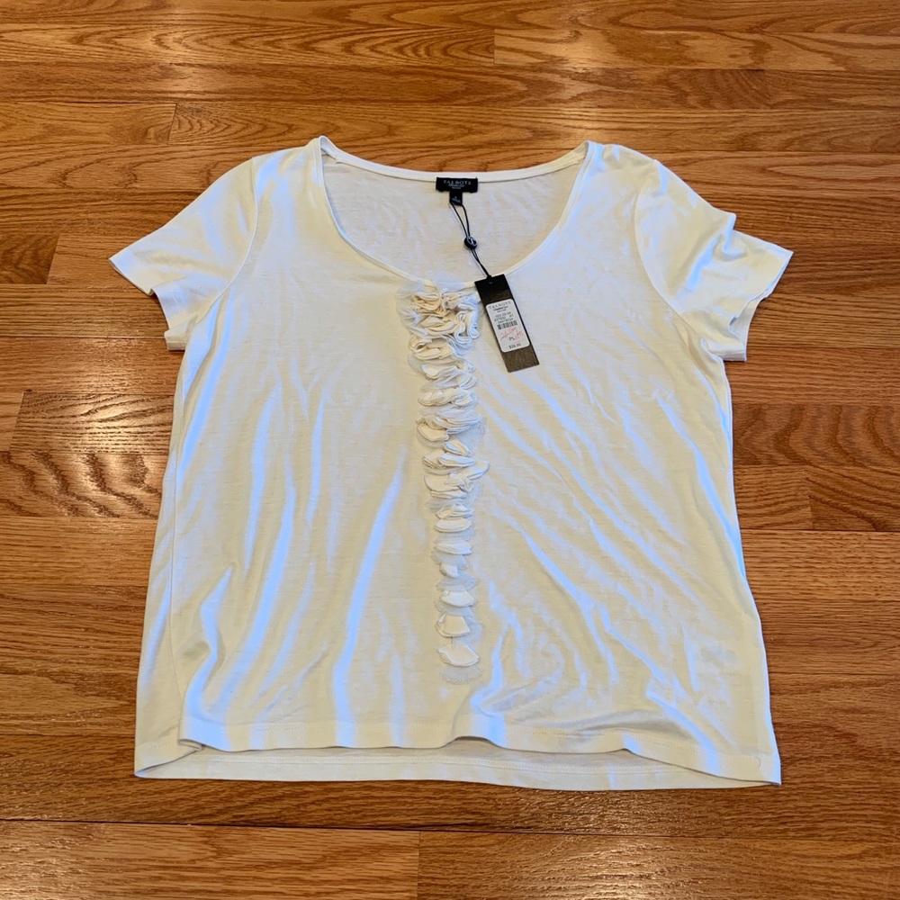 Talbots Cream T-shirt w/ Ruffle Detail